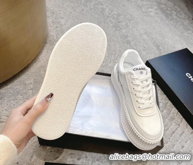 Unique Discount Chanel Calfskin Platform Sneakers White Leather 2025 CH041715