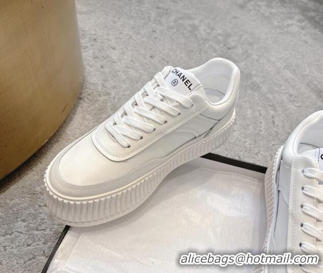 Unique Discount Chanel Calfskin Platform Sneakers White Leather 2025 CH041715