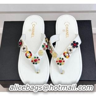 Classic Hot Chanel Lambskin Flat Thong Slide Sandals with Charm White 2025 G46304