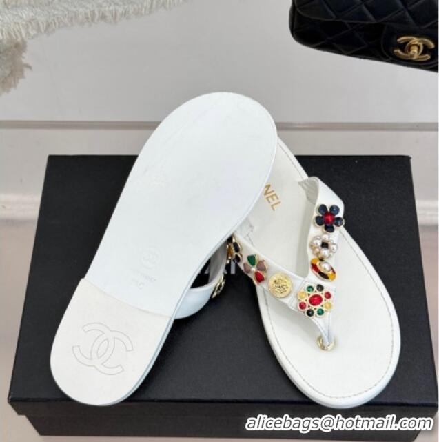 Classic Hot Chanel Lambskin Flat Thong Slide Sandals with Charm White 2025 G46304