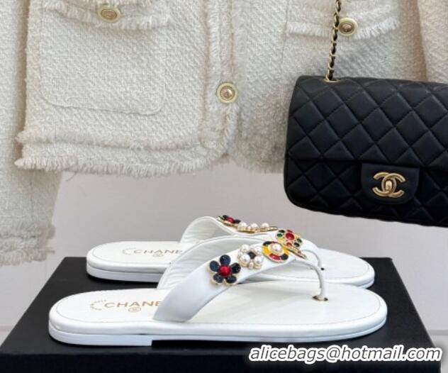 Classic Hot Chanel Lambskin Flat Thong Slide Sandals with Charm White 2025 G46304