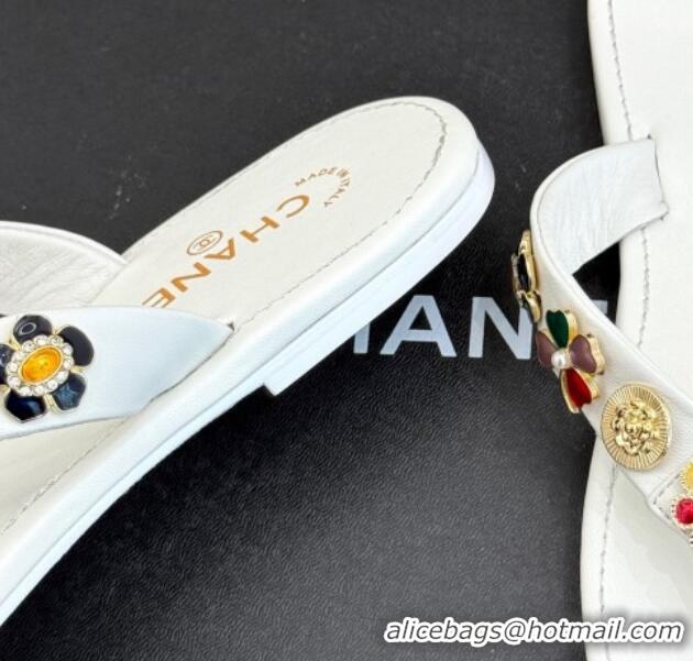 Classic Hot Chanel Lambskin Flat Thong Slide Sandals with Charm White 2025 G46304