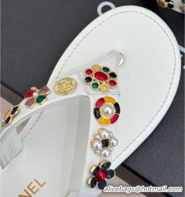 Classic Hot Chanel Lambskin Flat Thong Slide Sandals with Charm White 2025 G46304