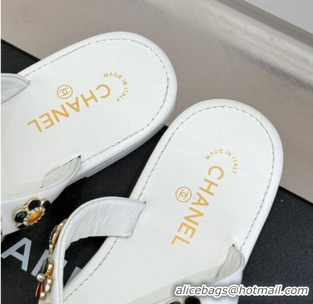 Classic Hot Chanel Lambskin Flat Thong Slide Sandals with Charm White 2025 G46304