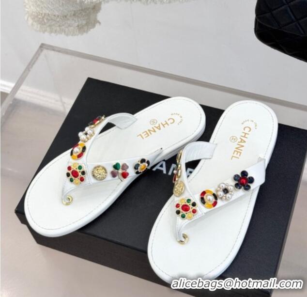 Classic Hot Chanel Lambskin Flat Thong Slide Sandals with Charm White 2025 G46304