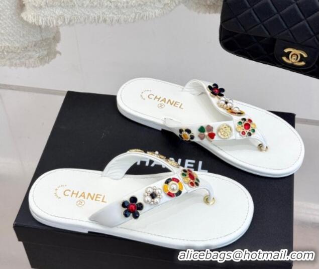 Classic Hot Chanel Lambskin Flat Thong Slide Sandals with Charm White 2025 G46304