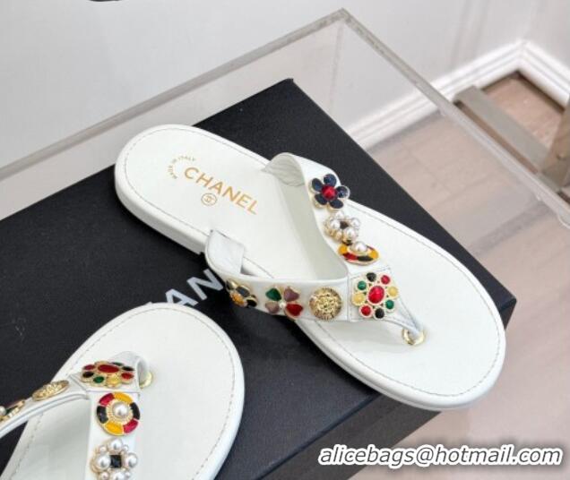 Classic Hot Chanel Lambskin Flat Thong Slide Sandals with Charm White 2025 G46304
