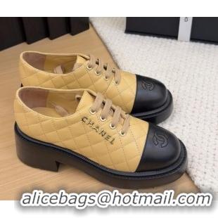 Charming Chanel Quilted Calfskin Heel Lace-up Shoes 5.5cm Beige 2025 CH041716