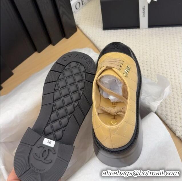 Charming Chanel Quilted Calfskin Heel Lace-up Shoes 5.5cm Beige 2025 CH041716