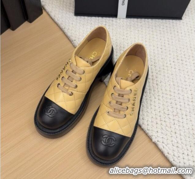 Charming Chanel Quilted Calfskin Heel Lace-up Shoes 5.5cm Beige 2025 CH041716