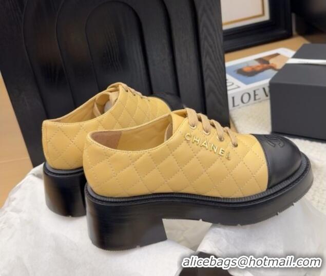Charming Chanel Quilted Calfskin Heel Lace-up Shoes 5.5cm Beige 2025 CH041716