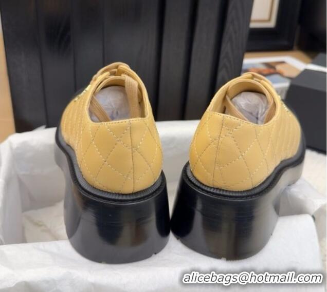 Charming Chanel Quilted Calfskin Heel Lace-up Shoes 5.5cm Beige 2025 CH041716