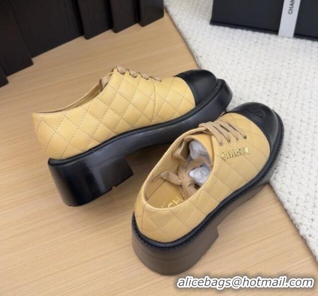Charming Chanel Quilted Calfskin Heel Lace-up Shoes 5.5cm Beige 2025 CH041716