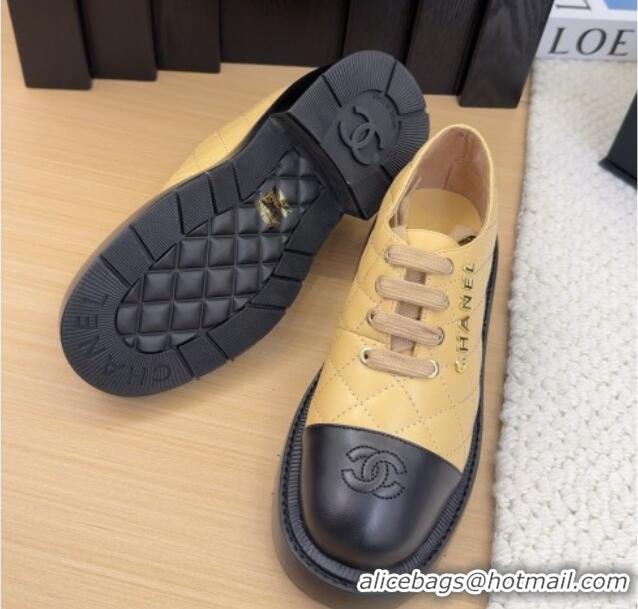 Charming Chanel Quilted Calfskin Heel Lace-up Shoes 5.5cm Beige 2025 CH041716
