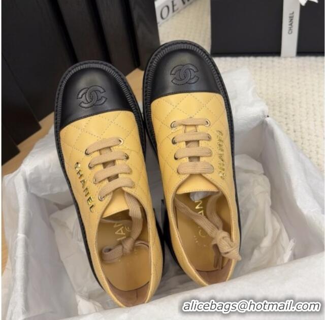 Charming Chanel Quilted Calfskin Heel Lace-up Shoes 5.5cm Beige 2025 CH041716