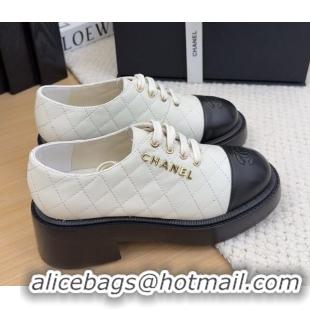 Big Discount Chanel Quilted Calfskin Heel Lace-up Shoes 5.5cm White 2025 CH041716