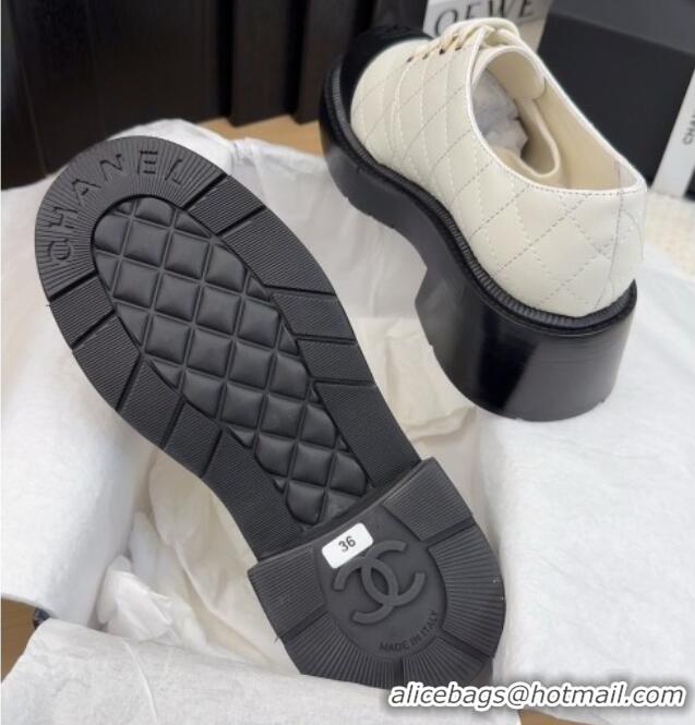 Big Discount Chanel Quilted Calfskin Heel Lace-up Shoes 5.5cm White 2025 CH041716