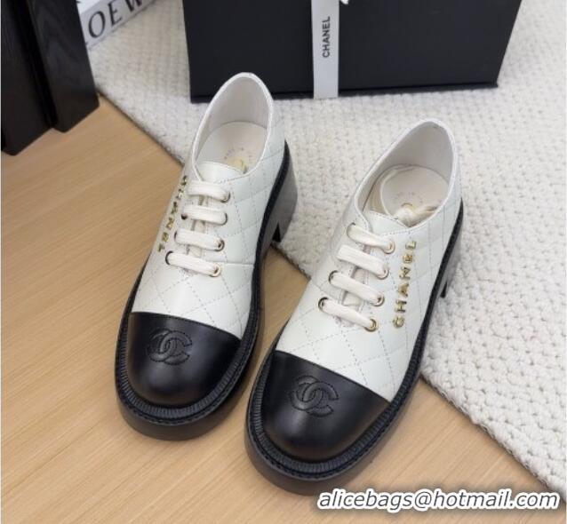 Big Discount Chanel Quilted Calfskin Heel Lace-up Shoes 5.5cm White 2025 CH041716