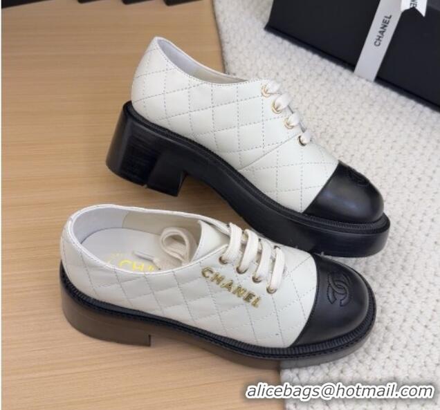 Big Discount Chanel Quilted Calfskin Heel Lace-up Shoes 5.5cm White 2025 CH041716