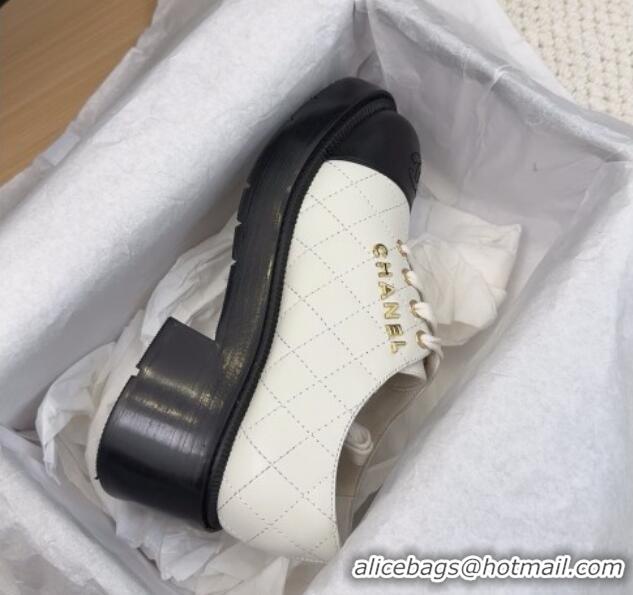 Big Discount Chanel Quilted Calfskin Heel Lace-up Shoes 5.5cm White 2025 CH041716