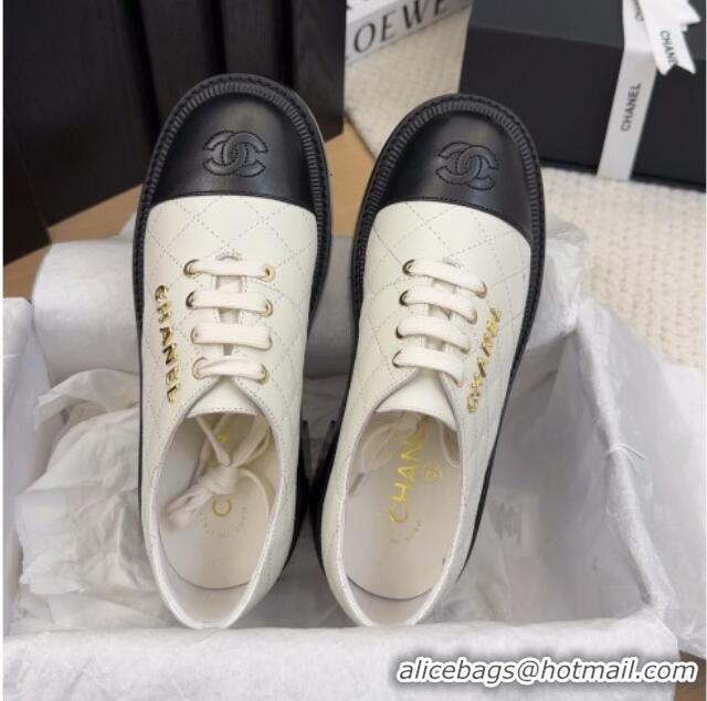 Big Discount Chanel Quilted Calfskin Heel Lace-up Shoes 5.5cm White 2025 CH041716
