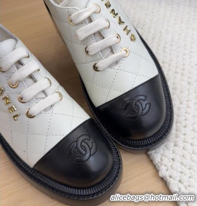 Big Discount Chanel Quilted Calfskin Heel Lace-up Shoes 5.5cm White 2025 CH041716