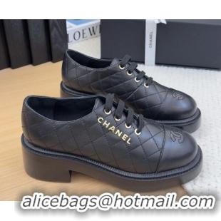 Grade Quality Chanel Quilted Calfskin Heel Lace-up Shoes 5.5cm Black 2025 CH041716