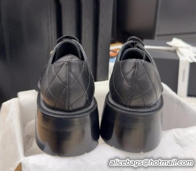 Grade Quality Chanel Quilted Calfskin Heel Lace-up Shoes 5.5cm Black 2025 CH041716