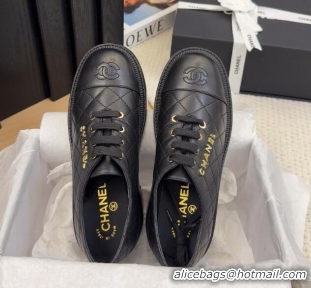 Grade Quality Chanel Quilted Calfskin Heel Lace-up Shoes 5.5cm Black 2025 CH041716