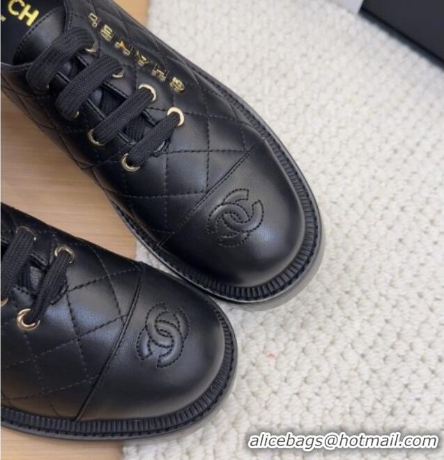 Grade Quality Chanel Quilted Calfskin Heel Lace-up Shoes 5.5cm Black 2025 CH041716