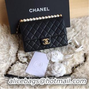 Discount Chanel Flap Bag Lambskin Quilted Leather Chic Pearls Small AS0585 Black