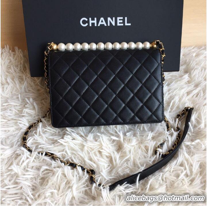 Discount Chanel Flap Bag Lambskin Quilted Leather Chic Pearls Small AS0585 Black