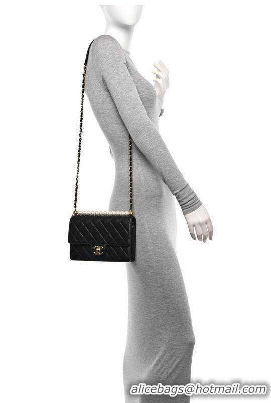 Discount Chanel Flap Bag Lambskin Quilted Leather Chic Pearls Small AS0585 Black