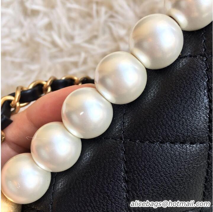Discount Chanel Flap Bag Lambskin Quilted Leather Chic Pearls Small AS0585 Black