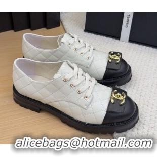 Unique Style Chanel Quilted Calfskin Lace-up Shoes 3cm with CC Tag White 2025 CH041717