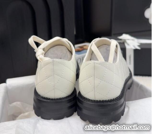 Unique Style Chanel Quilted Calfskin Lace-up Shoes 3cm with CC Tag White 2025 CH041717
