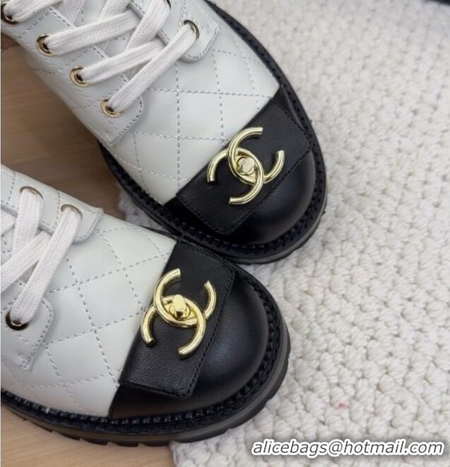 Unique Style Chanel Quilted Calfskin Lace-up Shoes 3cm with CC Tag White 2025 CH041717