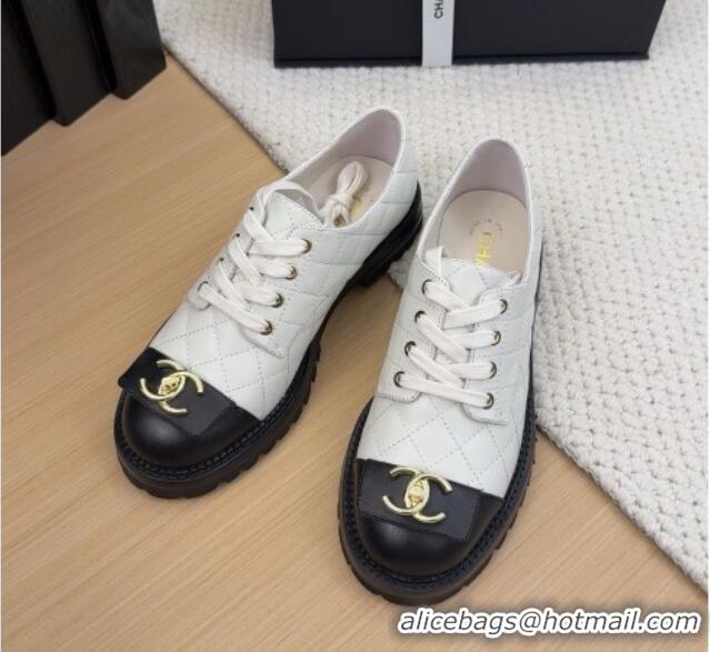 Unique Style Chanel Quilted Calfskin Lace-up Shoes 3cm with CC Tag White 2025 CH041717