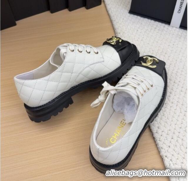 Unique Style Chanel Quilted Calfskin Lace-up Shoes 3cm with CC Tag White 2025 CH041717