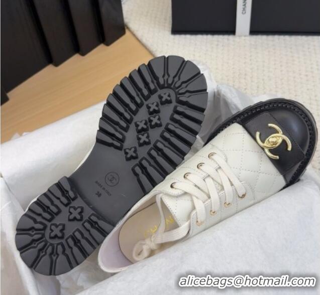 Unique Style Chanel Quilted Calfskin Lace-up Shoes 3cm with CC Tag White 2025 CH041717