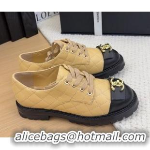 Stylish Chanel Quilted Calfskin Lace-up Shoes 3cm with CC Tag Beige 2025 CH041717