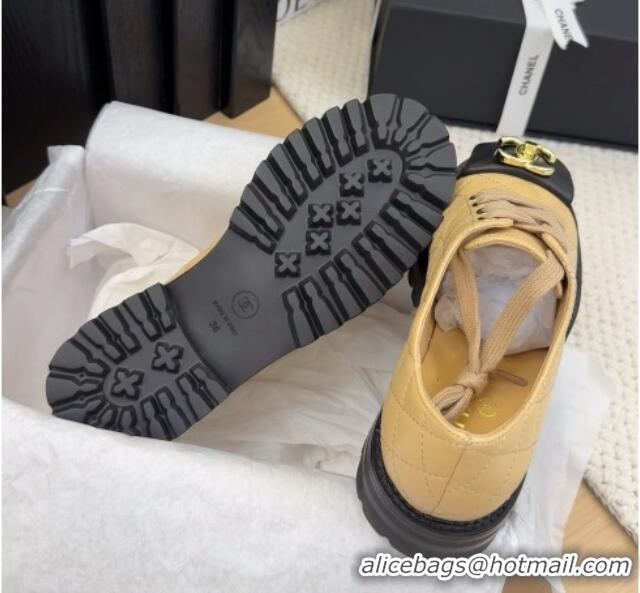 Stylish Chanel Quilted Calfskin Lace-up Shoes 3cm with CC Tag Beige 2025 CH041717