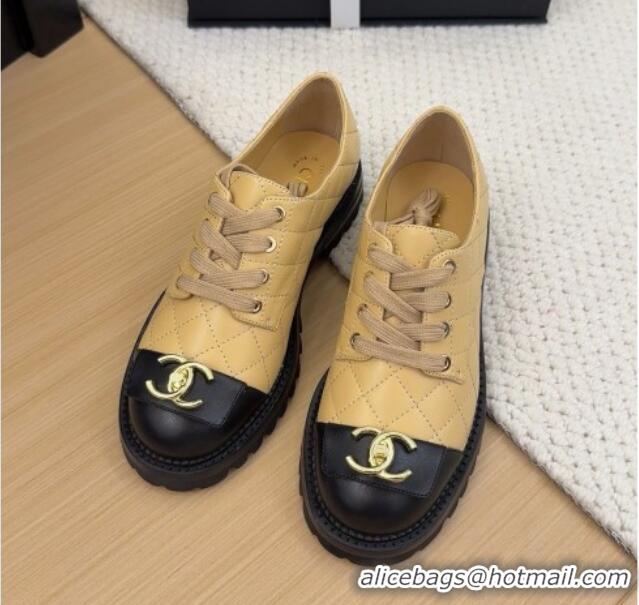 Stylish Chanel Quilted Calfskin Lace-up Shoes 3cm with CC Tag Beige 2025 CH041717