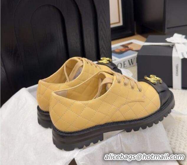 Stylish Chanel Quilted Calfskin Lace-up Shoes 3cm with CC Tag Beige 2025 CH041717