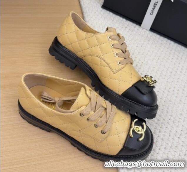 Stylish Chanel Quilted Calfskin Lace-up Shoes 3cm with CC Tag Beige 2025 CH041717