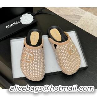 Sophisticated Chanel Suede Flat Mules with Paved Strass Beige 2025 CH041718