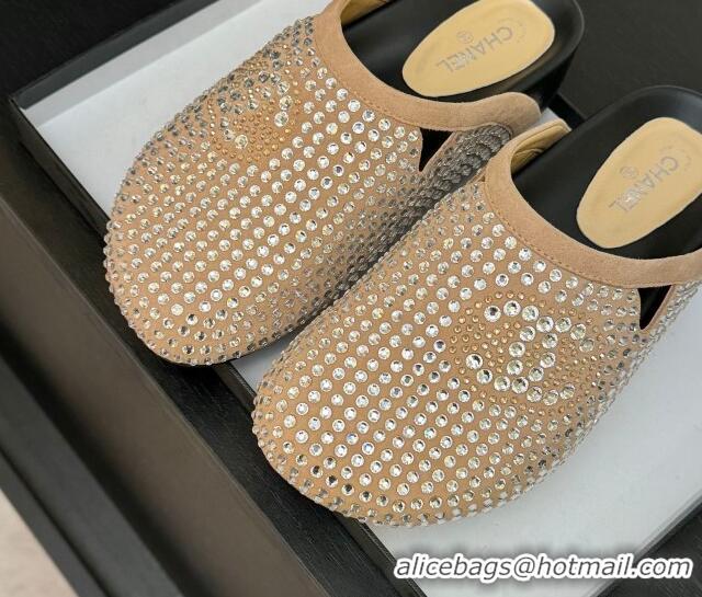 Sophisticated Chanel Suede Flat Mules with Paved Strass Beige 2025 CH041718