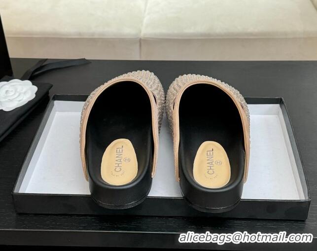 Sophisticated Chanel Suede Flat Mules with Paved Strass Beige 2025 CH041718