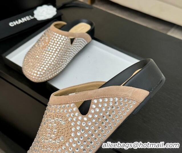 Sophisticated Chanel Suede Flat Mules with Paved Strass Beige 2025 CH041718