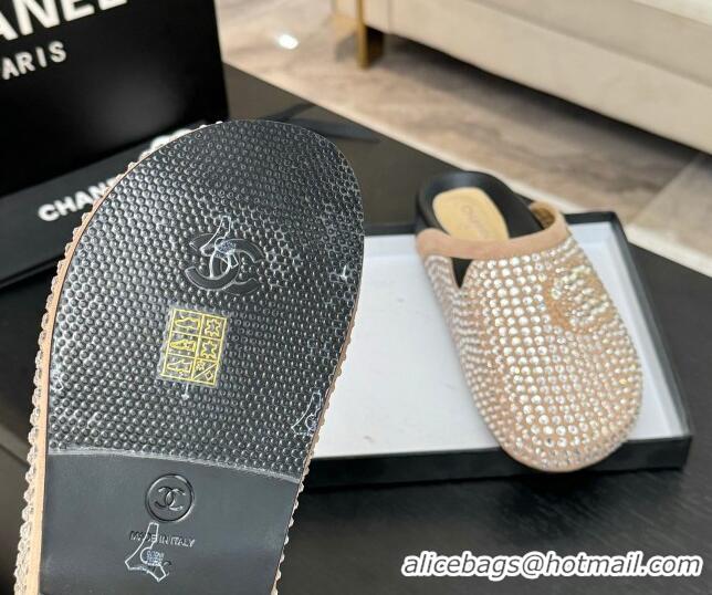 Sophisticated Chanel Suede Flat Mules with Paved Strass Beige 2025 CH041718